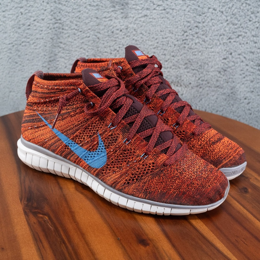 Nike Free Flyknit Chukka Cinnamon Brown/Blue Mens 9.5 Mid Top Lace-Up 639700-601